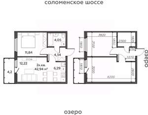 2-к квартира, строящийся дом, 43м2, 2/21 этаж