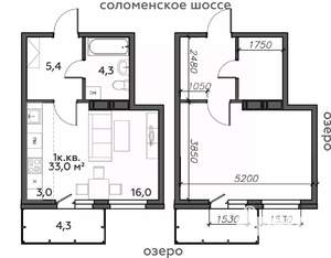 1-к квартира, строящийся дом, 33м2, 13/25 этаж