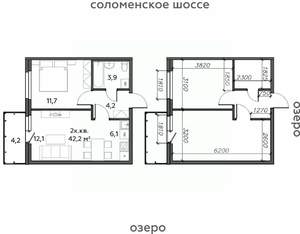 2-к квартира, строящийся дом, 42м2, 18/25 этаж