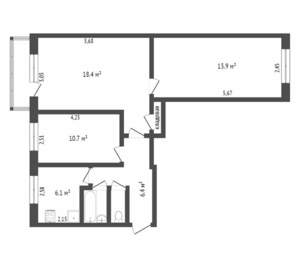 3-к квартира, вторичка, 64м2, 1/9 этаж