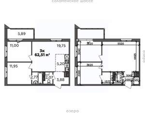 3-к квартира, строящийся дом, 63м2, 8/9 этаж