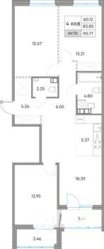 4-к квартира, вторичка, 91м2, 5/7 этаж