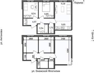 3-к квартира, строящийся дом, 46м2, 2/17 этаж