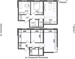 3-к квартира, строящийся дом, 46м2, 11/17 этаж