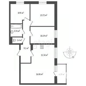 4-к квартира, вторичка, 75м2, 7/9 этаж