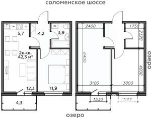 2-к квартира, строящийся дом, 42м2, 9/25 этаж