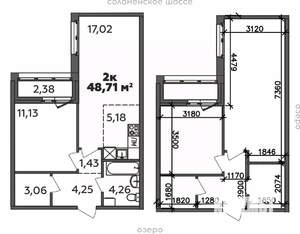 2-к квартира, строящийся дом, 49м2, 2/9 этаж