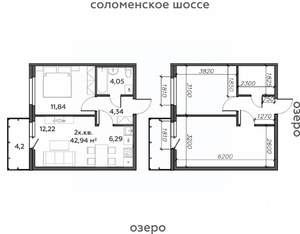 2-к квартира, строящийся дом, 43м2, 3/21 этаж