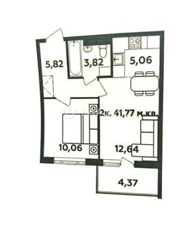 1-к квартира, вторичка, 42м2, 10/16 этаж