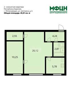 2-к квартира, вторичка, 46м2, 1/5 этаж