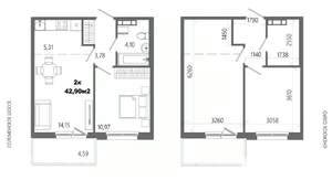 2-к квартира, строящийся дом, 43м2, 14/14 этаж