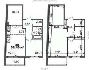 2-к квартира, строящийся дом, 58м2, 5/9 этаж