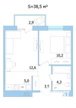 2-к квартира, строящийся дом, 39м2, 4/9 этаж