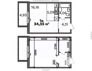 1-к квартира, строящийся дом, 35м2, 6/9 этаж