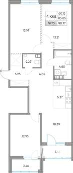 4-к квартира, вторичка, 91м2, 4/7 этаж