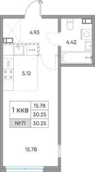 1-к квартира, вторичка, 30м2, 4/7 этаж