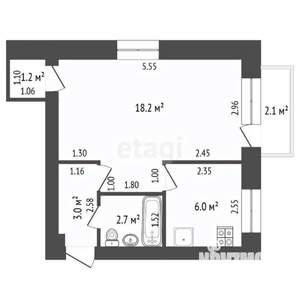 1-к квартира, вторичка, 31м2, 2/5 этаж