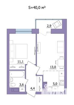 2-к квартира, строящийся дом, 40м2, 2/23 этаж