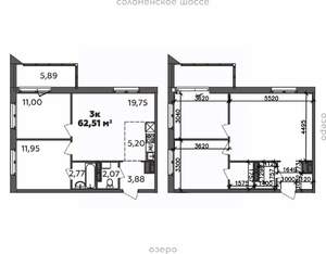 3-к квартира, строящийся дом, 63м2, 4/9 этаж