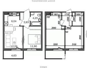 2-к квартира, строящийся дом, 43м2, 3/9 этаж