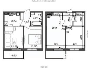 2-к квартира, строящийся дом, 43м2, 7/9 этаж
