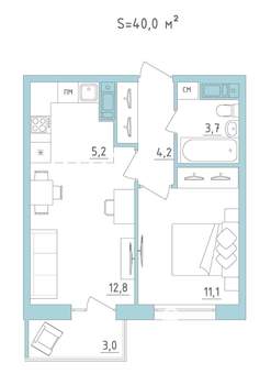 2-к квартира, строящийся дом, 40м2, 23/24 этаж