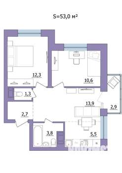 3-к квартира, строящийся дом, 53м2, 4/23 этаж