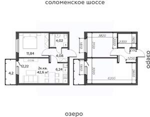 2-к квартира, строящийся дом, 43м2, 11/21 этаж
