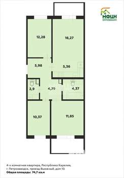 4-к квартира, вторичка, 75м2, 3/5 этаж
