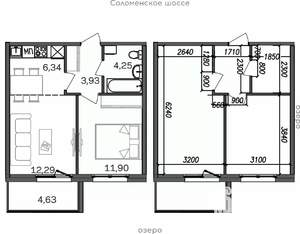 2-к квартира, строящийся дом, 43м2, 3/9 этаж