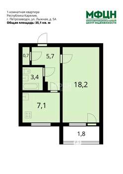 1-к квартира, вторичка, 35м2, 6/9 этаж