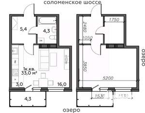 1-к квартира, строящийся дом, 33м2, 18/25 этаж