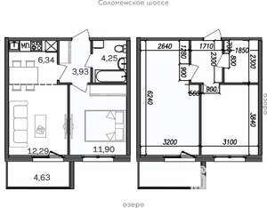 2-к квартира, строящийся дом, 43м2, 2/9 этаж