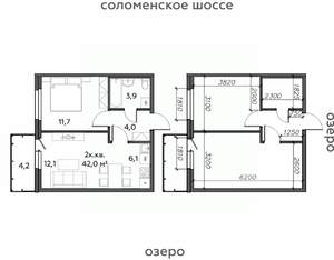 2-к квартира, строящийся дом, 42м2, 3/25 этаж