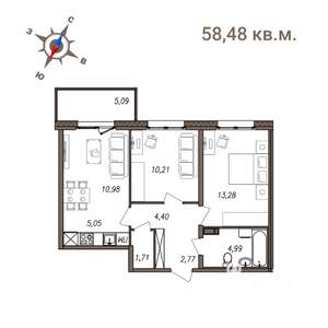 3-к квартира, строящийся дом, 58м2, 4/4 этаж