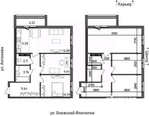 3-к квартира, строящийся дом, 65м2, 15/17 этаж