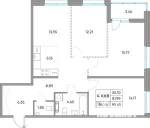 4-к квартира, вторичка, 85м2, 3/7 этаж