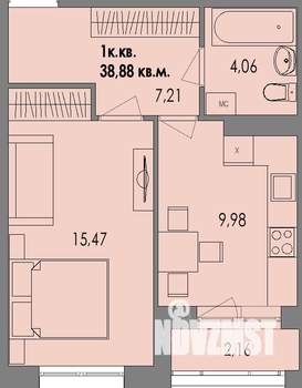 1-к квартира, строящийся дом, 39м2, 1/4 этаж