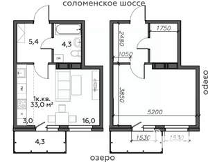 1-к квартира, строящийся дом, 33м2, 2/25 этаж