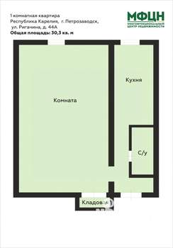 1-к квартира, вторичка, 30м2, 3/5 этаж