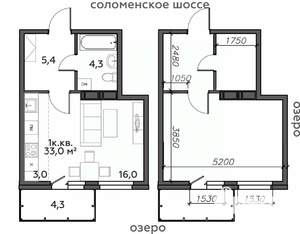 1-к квартира, строящийся дом, 33м2, 5/25 этаж