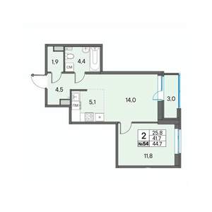 2-к квартира, вторичка, 45м2, 6/7 этаж