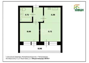 2-к квартира, вторичка, 38м2, 10/12 этаж