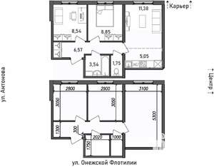 3-к квартира, строящийся дом, 46м2, 9/17 этаж
