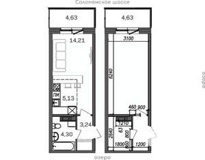 1-к квартира, строящийся дом, 32м2, 5/9 этаж