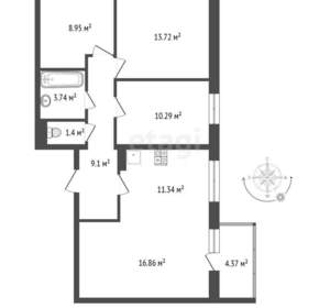 4-к квартира, вторичка, 75м2, 7/9 этаж