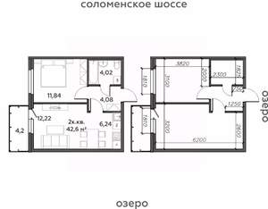2-к квартира, строящийся дом, 43м2, 4/21 этаж
