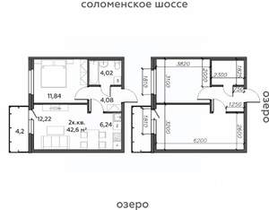 2-к квартира, строящийся дом, 43м2, 17/21 этаж