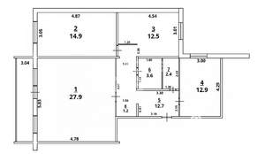 3-к квартира, вторичка, 88м2, 2/5 этаж