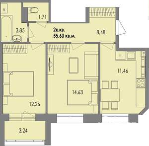 2-к квартира, вторичка, 55м2, 4/4 этаж